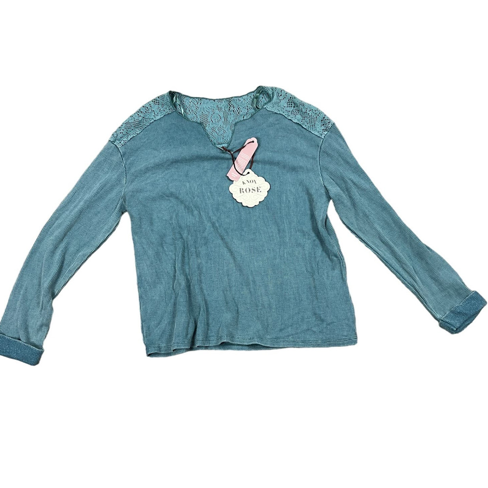 Knox Rose Women's Blue Long Sleeve Thermal Lace Shirt - Size Small - NWT